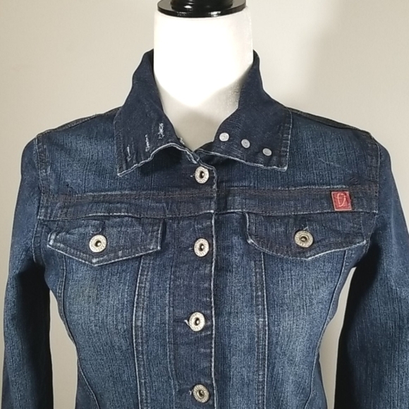 Vintage Foxy Jean Jacket Size S with Embroidered Back - Picture 3 of 8